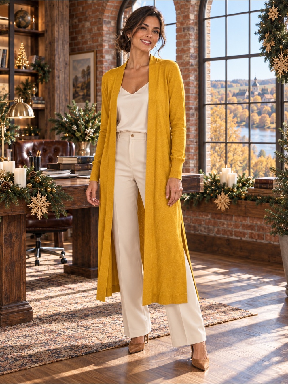 Lark & Ro Women's Mustard Open Cardigan